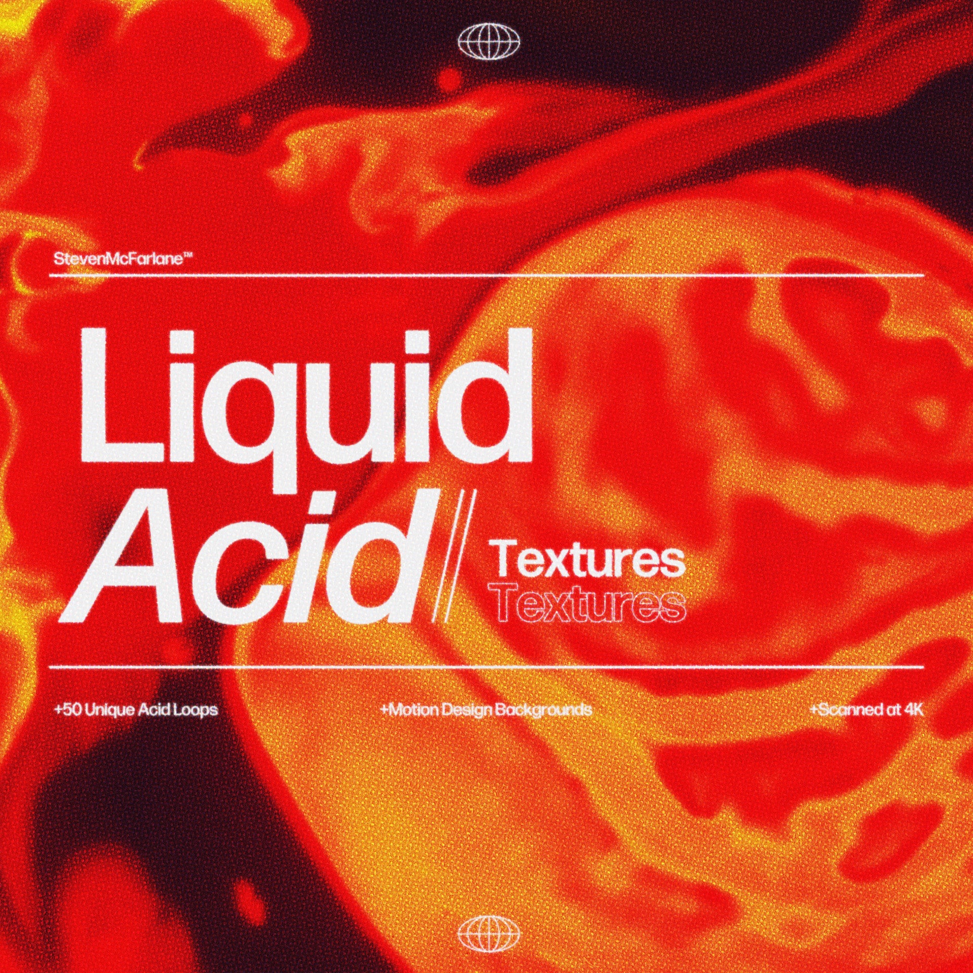 thumbnail for of 'Liquid Acid Textures' with red and orange abstract design. steven mcfarlane design